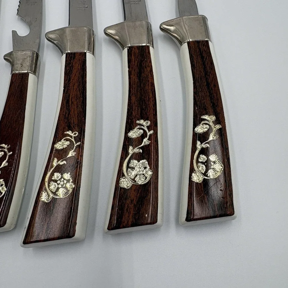 Vtg Knives Sheffield English Blades 10 Pc Golden Prestige Cutlery Floral